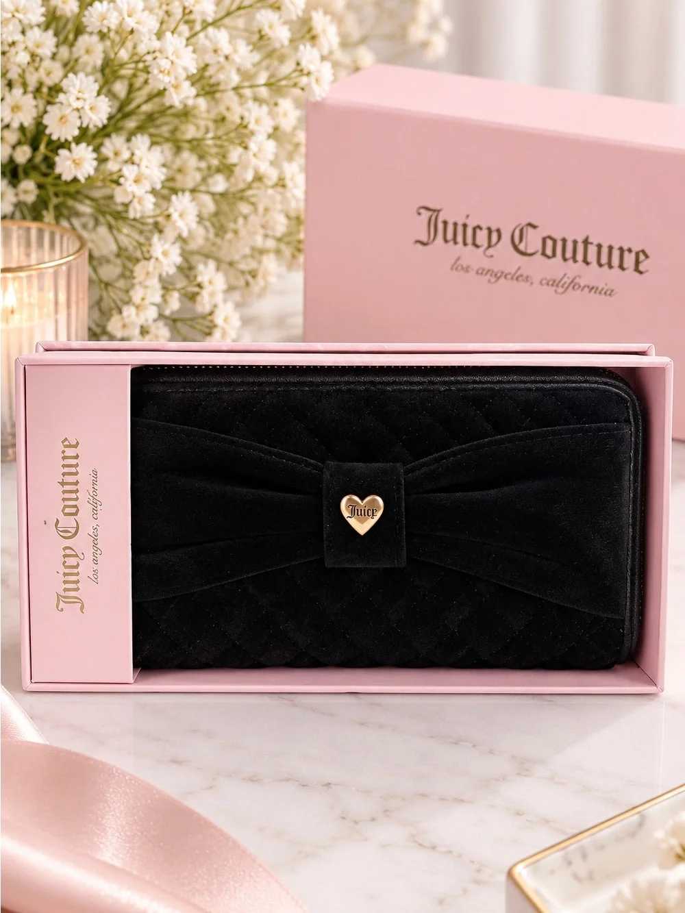 JUICY COUTURE Black Tied with a Bow Liquorice Large Zip Around Wallet
